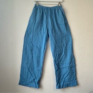 Abercrombie & Fitch Pants Womens Blue Linen Blend Pull On Wide Leg Coastal Beach